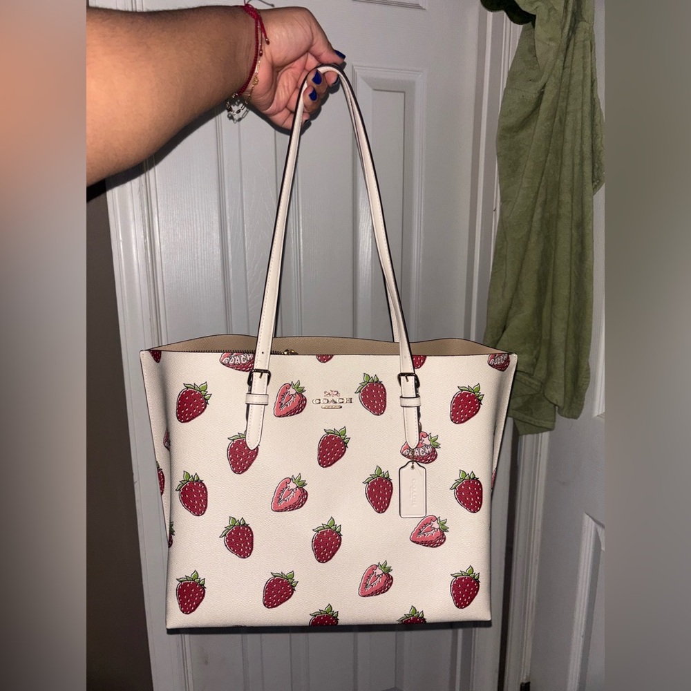 Coach Tote with Strawberry Design - Cream and Red